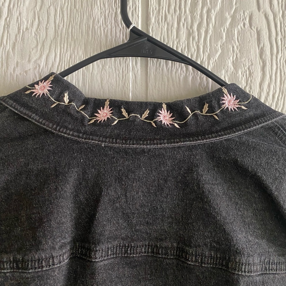 Vtg Y2K Denim & Co Black Pink Floral Embroidered Blazer Denim Jacket Business S - Picture 9 of 9